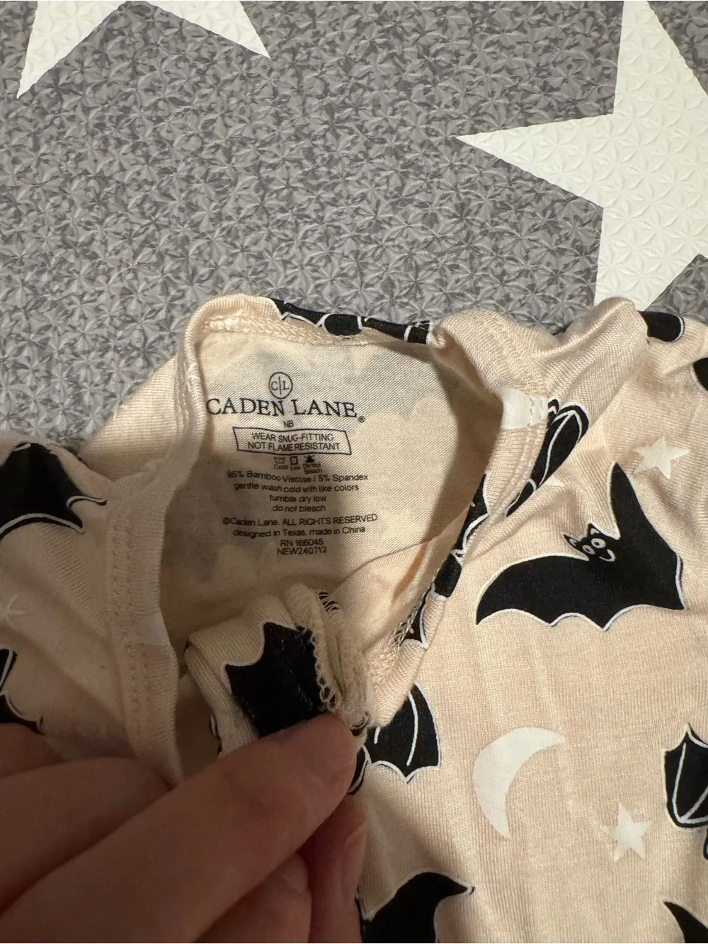 Caden Lane Beige Footed One-Piece with Black Bat Print